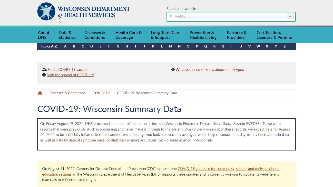 COVID-19: Wisconsin Summary Data - Wisconsin Department of Health Services