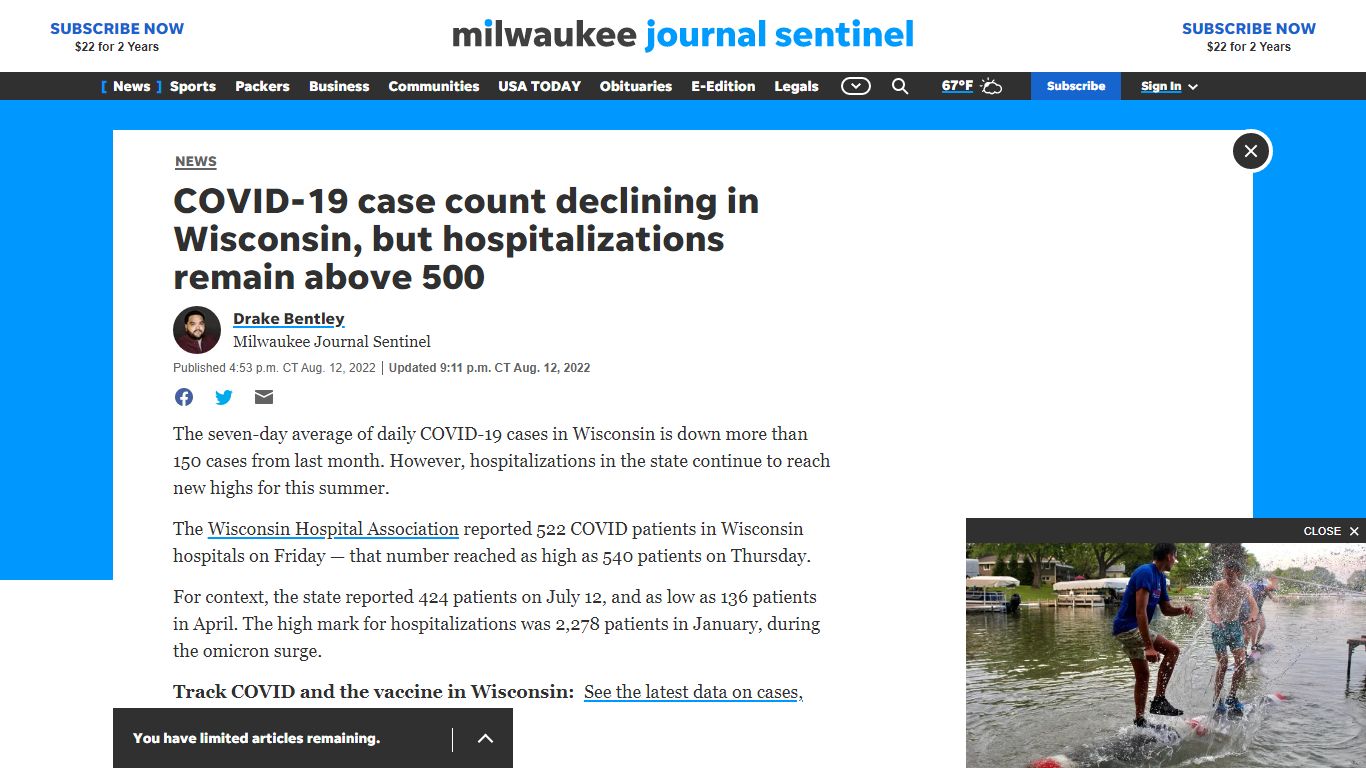 COVID case count declining in Wisconsin, but hospitalizations up